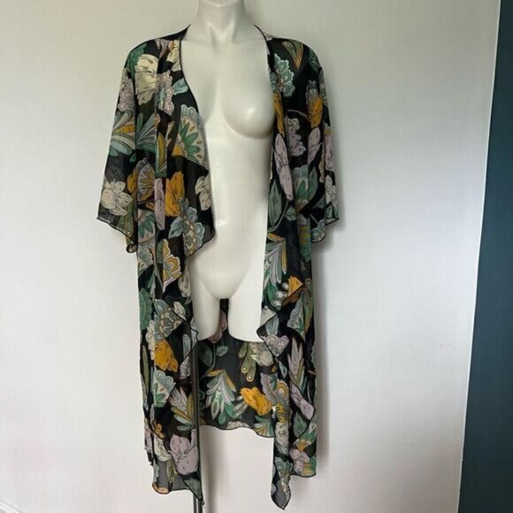 Lularoe floral black Waterfall sheer kimono coverup - Picture 7 of 8